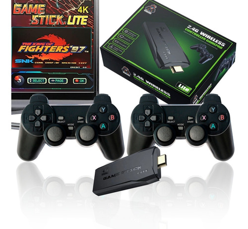 Console de videogame 2.4G duplo controlador sem fio Game Stick 4K 1000